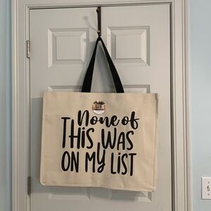 Printed NWT “None of This Was On My List” 7 pockets XL  Heavy Duty Shoppers Tote